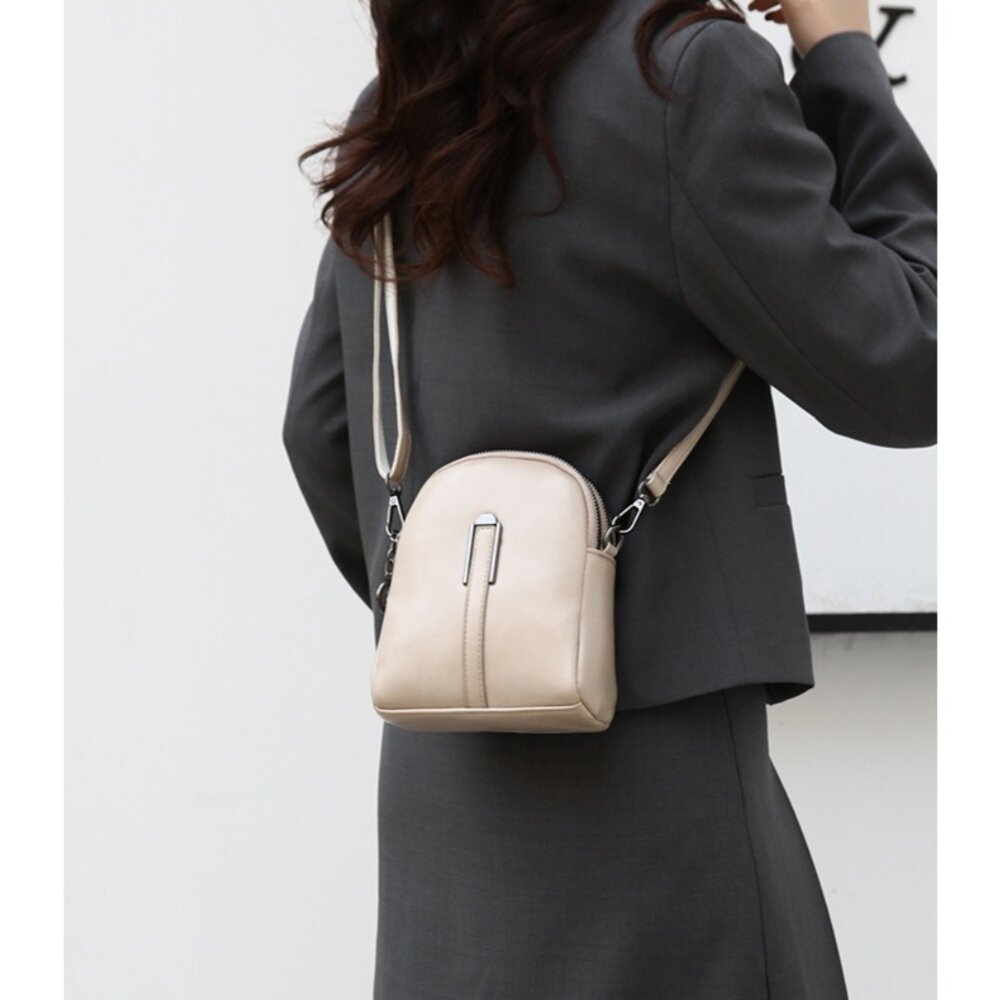 時尚復古油蠟皮單肩小包 貝殼包 手機包 證件包 小包包 通勤包 輕便收納 送禮-圖片-8