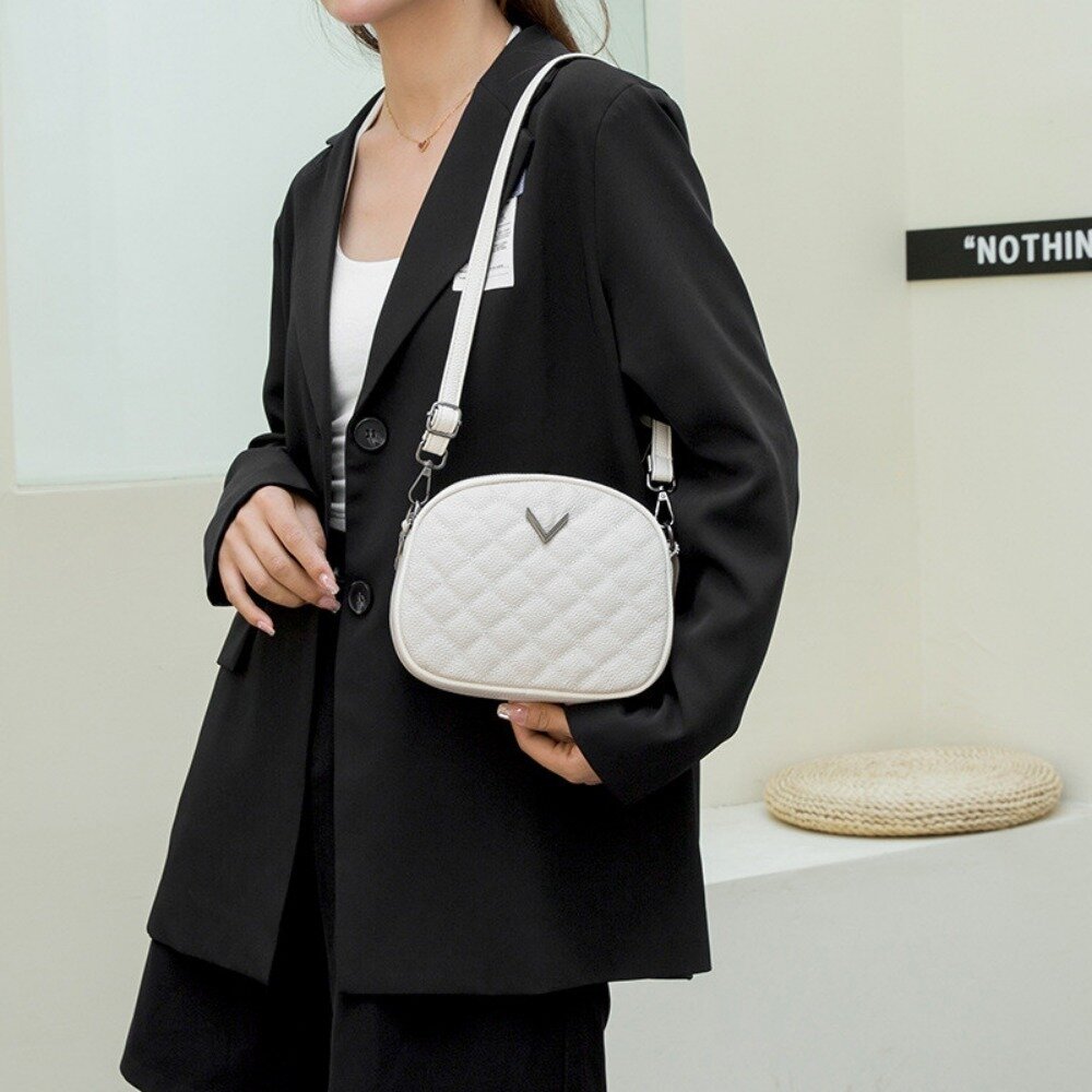 小香風真皮菱格紋單肩包 真皮女包  菱格繡線 小香風 大容量 單肩斜挎包 送禮-圖片-1