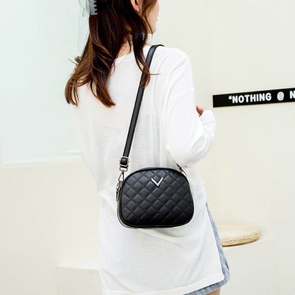 小香風真皮菱格紋單肩包 真皮女包 菱格繡線 小香風 大容量 單肩斜挎包 送禮-圖片-2