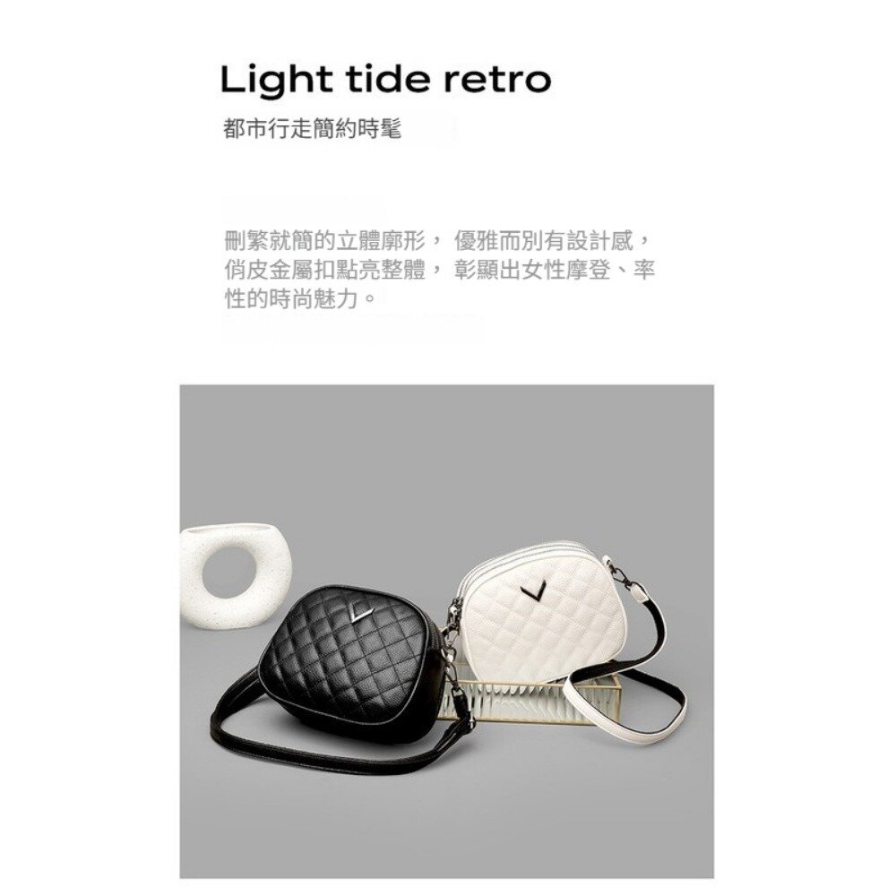 小香風真皮菱格紋單肩包 真皮女包 菱格繡線 小香風 大容量 單肩斜挎包 送禮-圖片-6