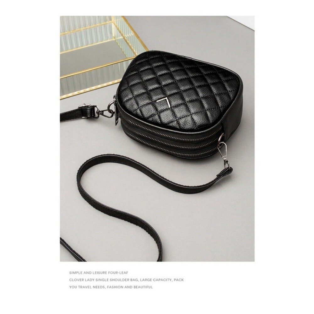 小香風真皮菱格紋單肩包 真皮女包 菱格繡線 小香風 大容量 單肩斜挎包 送禮-圖片-7