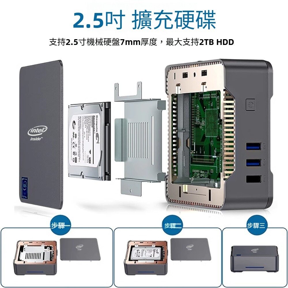 Win11四核辦公家用電腦 N150迷你電腦 Intel省電N系列CPU WIN10升級 N100 10W超省電 便當盒-圖片-3