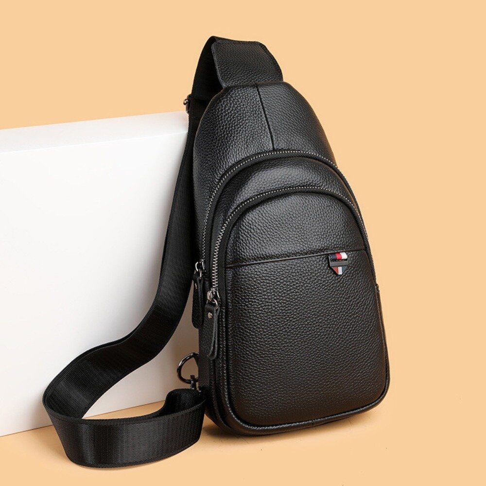 真皮男士單肩胸包 男士胸包 2025新款 韓版 休閒 牛皮 斜挎包 潮流 百搭 送禮-圖片-1