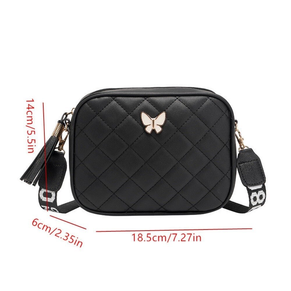 菱格紋優雅斜背包 女包 新款休閒 菱格繡花 蝴蝶裝飾 單肩包 流蘇肩帶 印花 斜挎 小方包 送禮-圖片-4