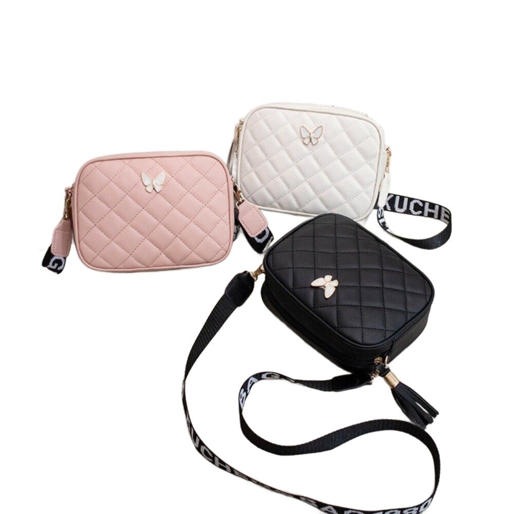 菱格紋優雅斜背包 女包 新款休閒 菱格繡花 蝴蝶裝飾 單肩包 流蘇肩帶 印花 斜挎 小方包 送禮-圖片-9