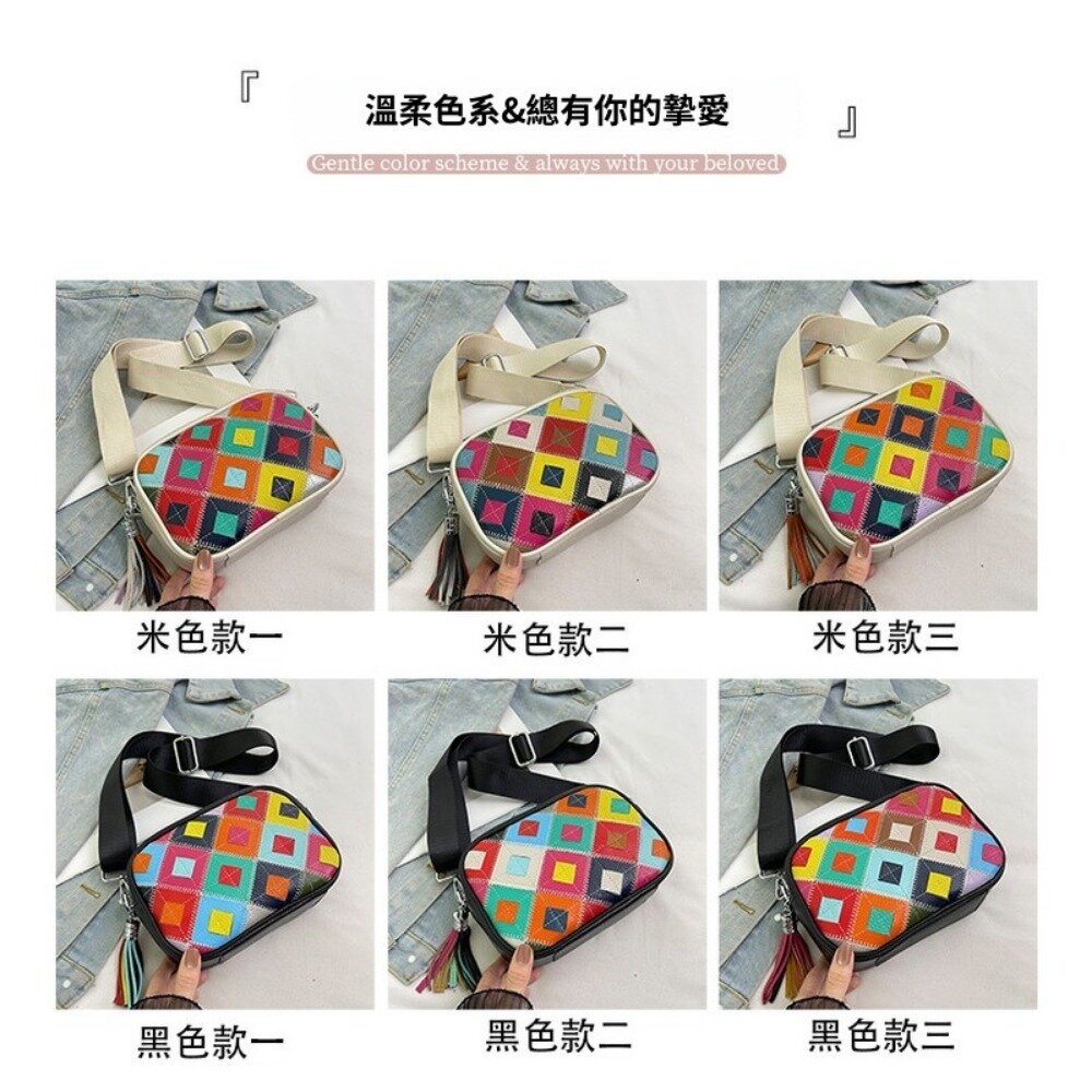 真皮繽紛撞色斜背包 頭層牛皮女包 新款時尚流行 百搭菱格斜挎包 女士撞色單肩包 送禮-圖片-8