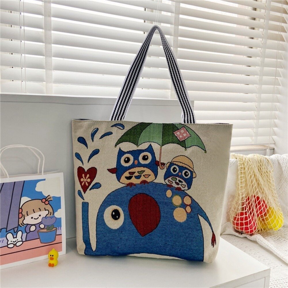 大容量時尚帆布托特包 時尚卡通刺繡單肩女包 學生手提托特包 大容量帆布袋 送禮-圖片-7