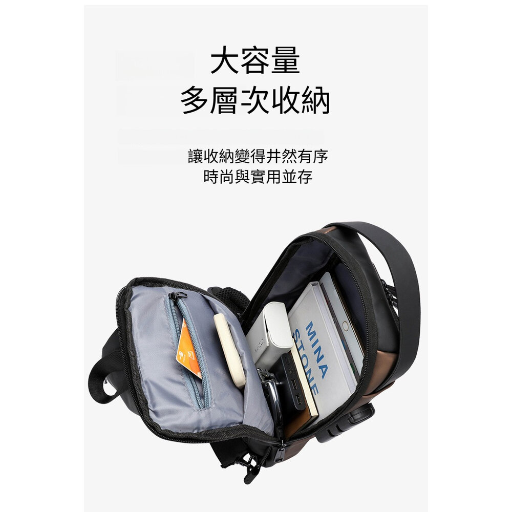 防盜密碼鎖斜挎胸包 韓版單肩斜挎包 機車包 密碼鎖潮包 耳機孔設計 送禮-圖片-10