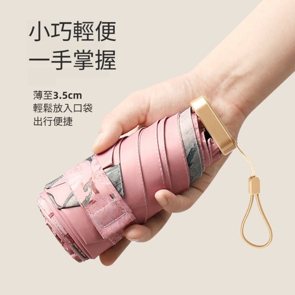 自然彩繪迷你口袋傘 迷你油畫傘 五摺傘 晴雨傘 防曬黑膠傘 輕量傘 抗風傘 掌心傘 送禮-圖片-2