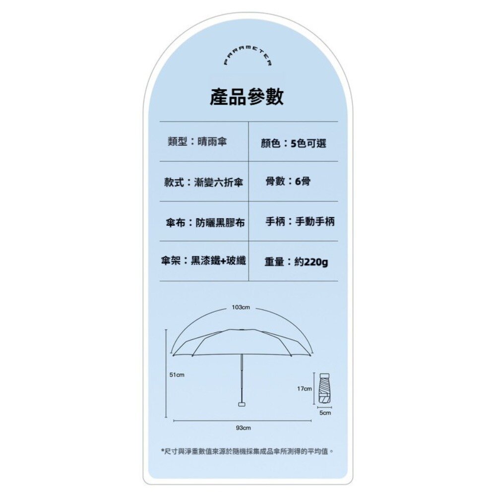時尚漸層迷你口袋傘 六折漸變色雨傘 折疊傘 防曬傘 黑膠傘 晴雨兩用 加固加厚 送禮-圖片-4