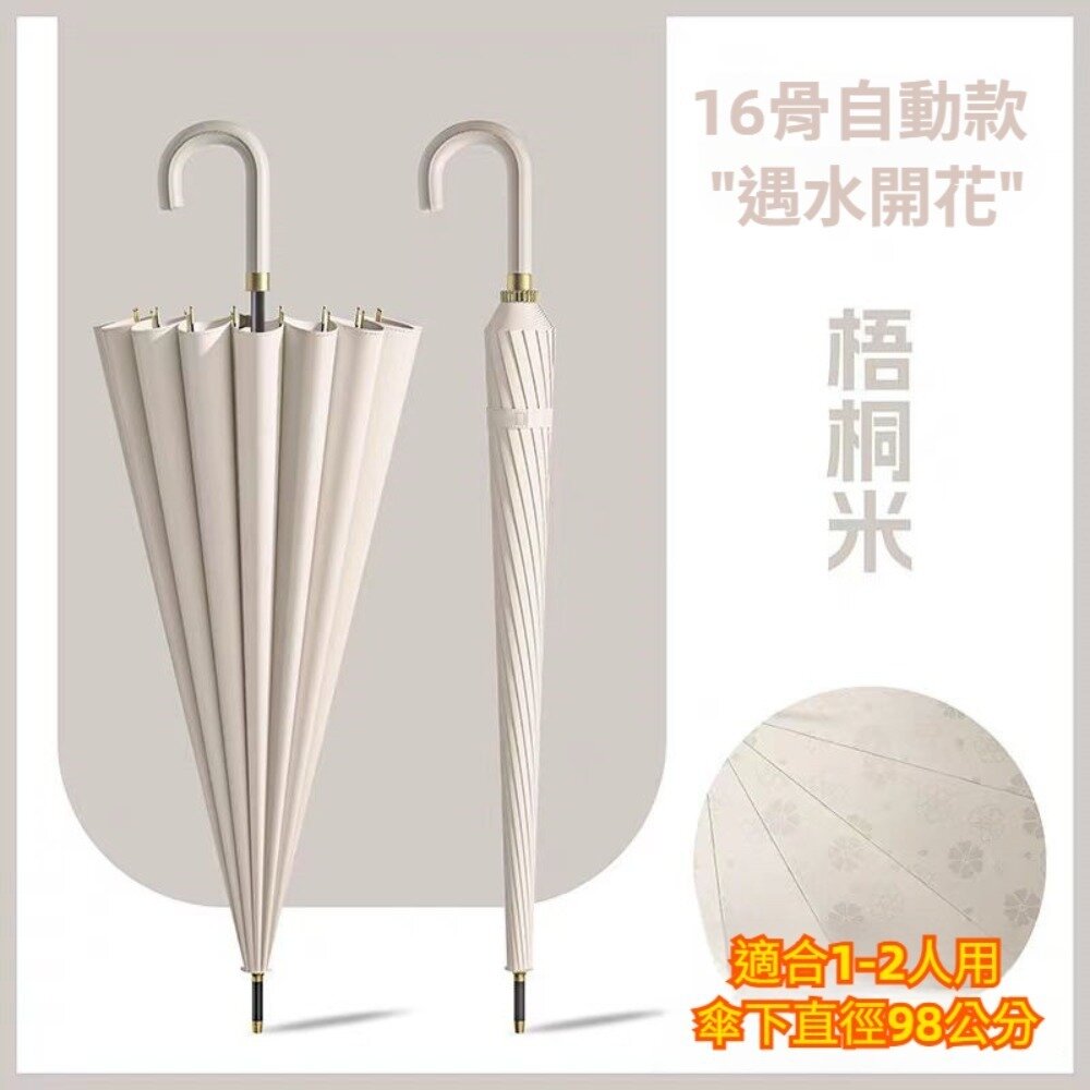 小清新遇水開花自動直傘 16骨抗風自動傘 遇水開花傘布 三層防雨 高密度防水 加固傘骨 防潑水 晴雨傘 送禮-圖片-6