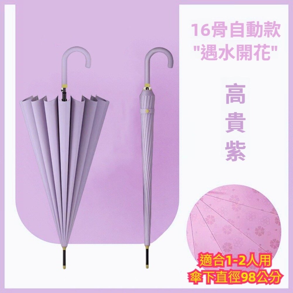 小清新遇水開花自動直傘 16骨抗風自動傘 遇水開花傘布 三層防雨 高密度防水 加固傘骨 防潑水 晴雨傘 送禮-圖片-8