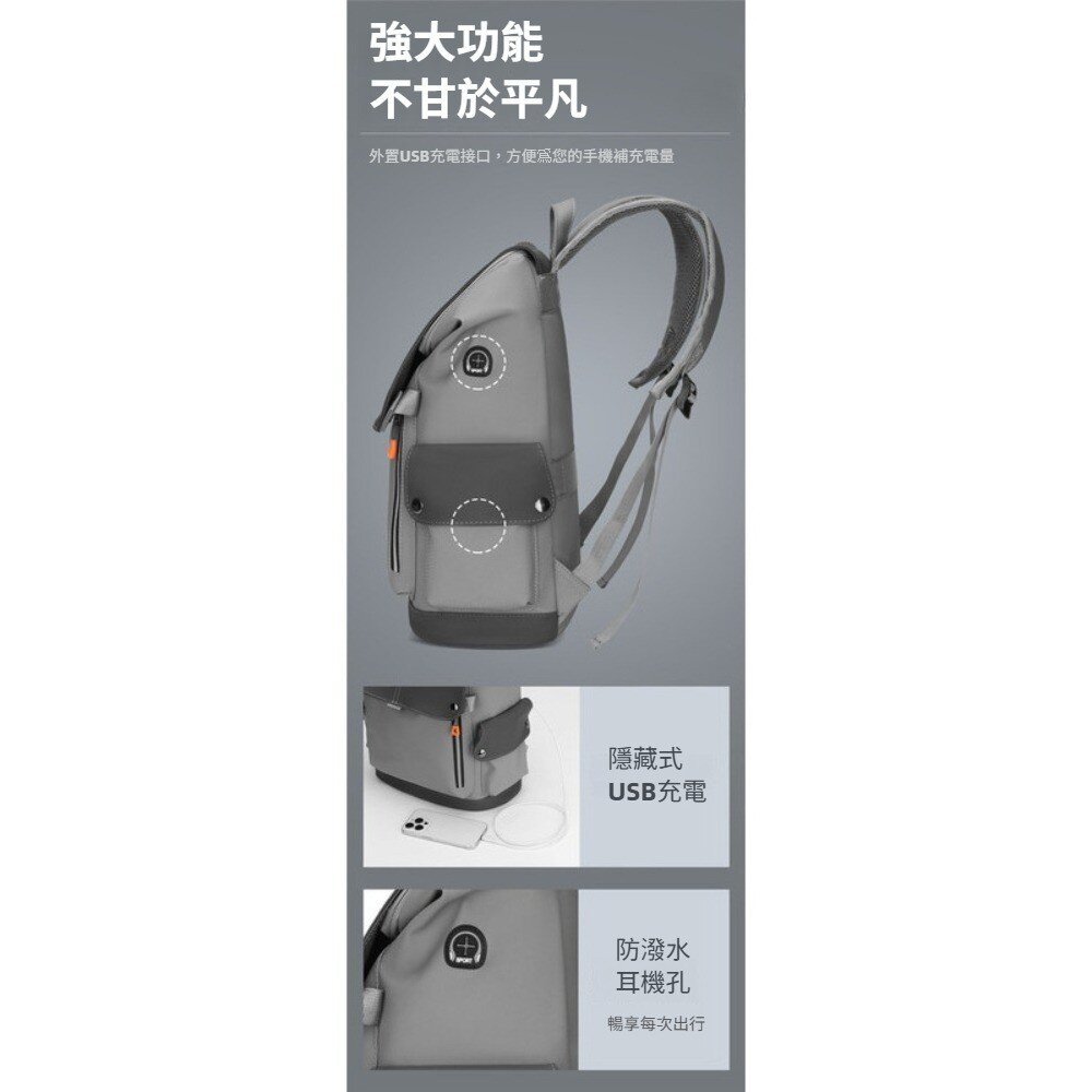 潮男防水大容量雙肩包 大容量防潑水後背包 電腦背包 旅行背包 休閒背包 學生背包 上班族 送禮-圖片-8