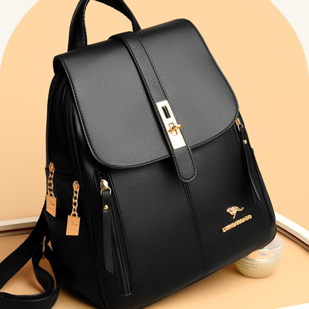 韓版時尚荔枝紋雙肩包 多功能時尚背包 容量實力派 防潑水耐磨 單肩手提雙肩三用 禮物 送禮 送禮-圖片-1