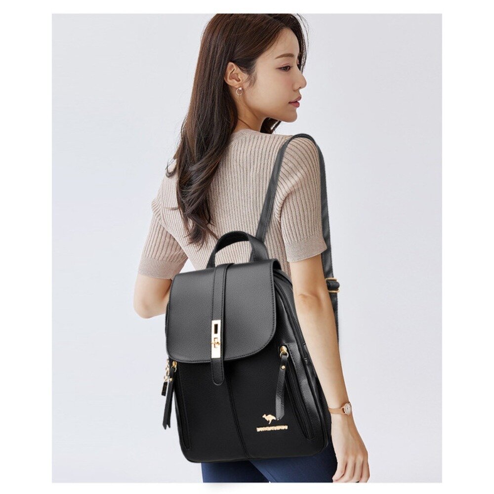 韓版時尚荔枝紋雙肩包 多功能時尚背包 容量實力派 防潑水耐磨 單肩手提雙肩三用 禮物 送禮 送禮-圖片-1