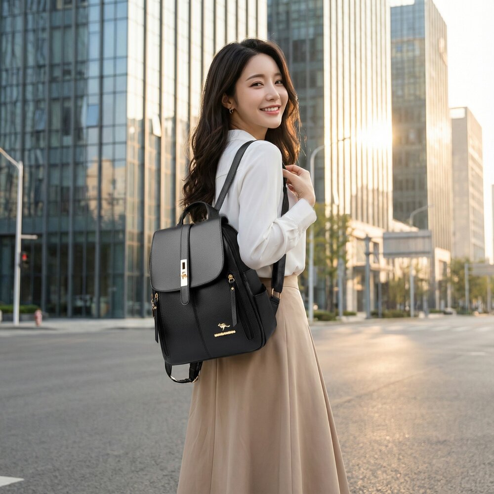 韓版時尚荔枝紋雙肩包 多功能時尚背包 容量實力派 防潑水耐磨 單肩手提雙肩三用 禮物 送禮 送禮-圖片-2