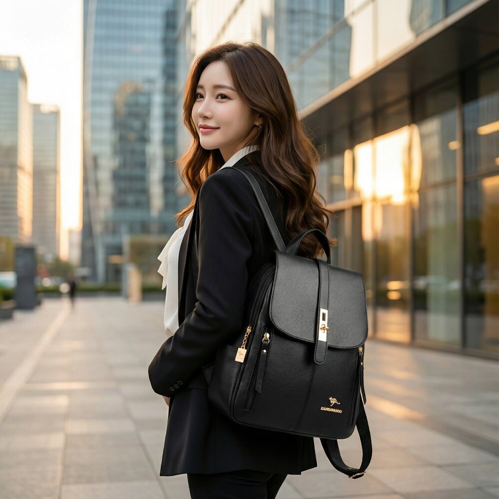 韓版時尚荔枝紋雙肩包 多功能時尚背包 容量實力派 防潑水耐磨 單肩手提雙肩三用 禮物 送禮 送禮-圖片-4