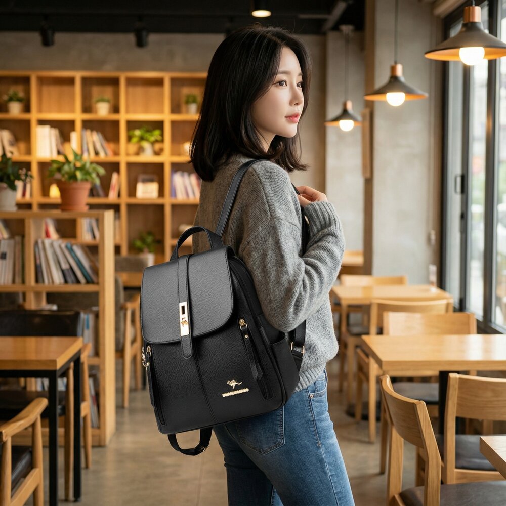 251125-00001-韓版時尚荔枝紋雙肩包 多功能時尚背包 容量實力派 防潑水耐磨 單肩手提雙肩三用 禮物 送禮 送禮