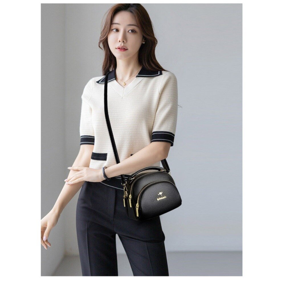 高雅真皮袋鼠蘋果包 油蠟皮革手提包 斜背包 小包 女包 優雅氣質背包 送禮-圖片-1