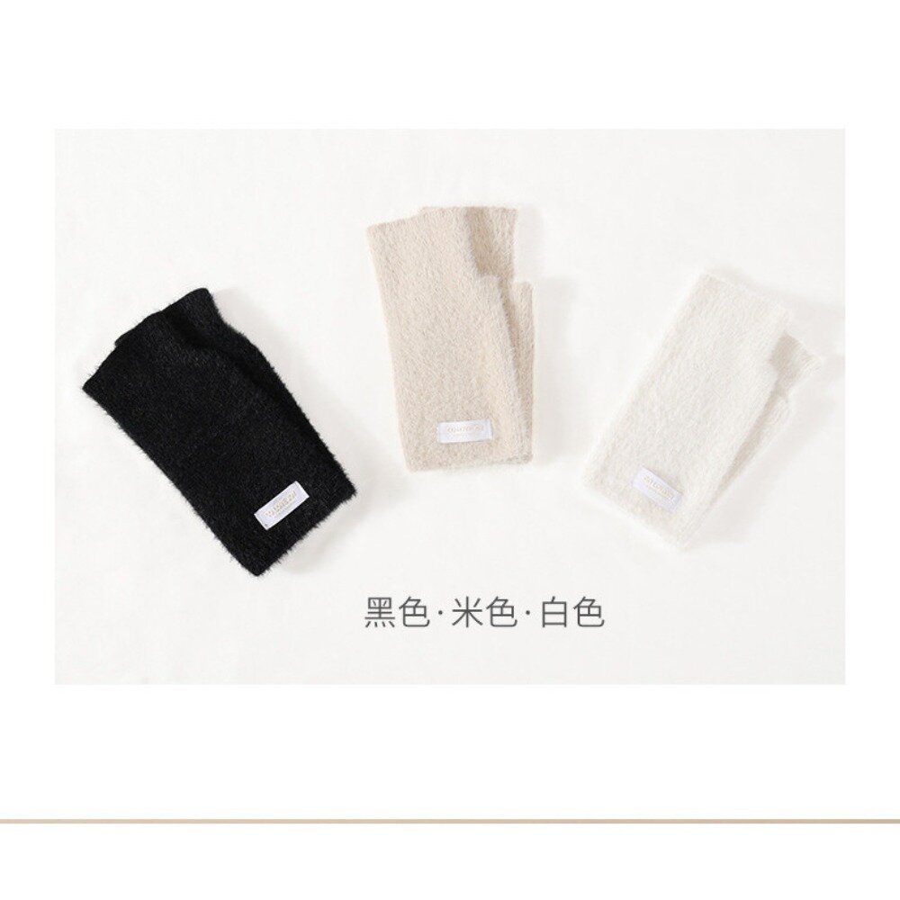 韓版羊毛針織半指手套 韓版仿貂絨露指手套 女裝配件 保暖手套 冬季手套 韓系 顯瘦設計 開車手套 送禮-圖片-11