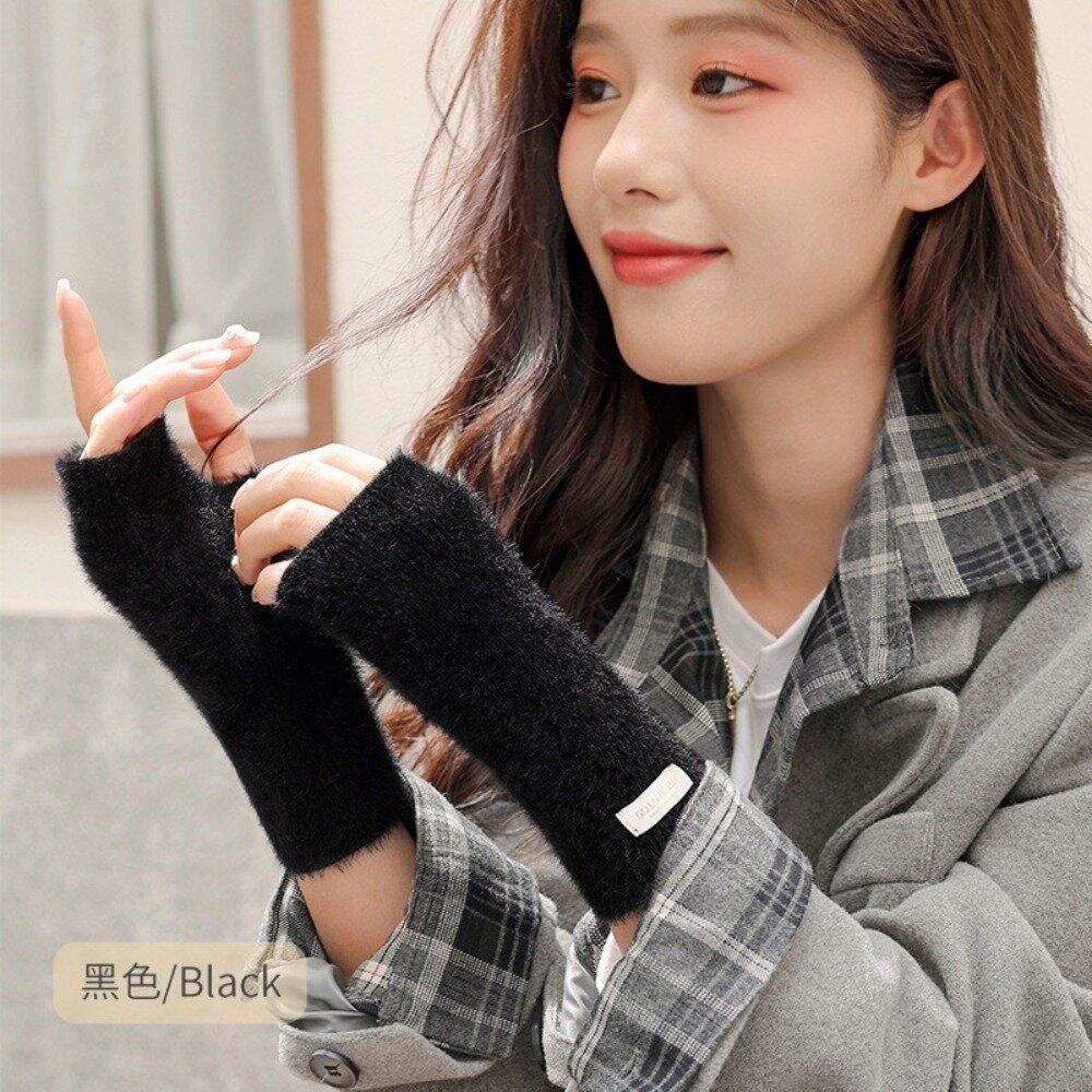 韓版羊毛針織半指手套 韓版仿貂絨露指手套 女裝配件 保暖手套 冬季手套 韓系 顯瘦設計 開車手套 送禮-圖片-5