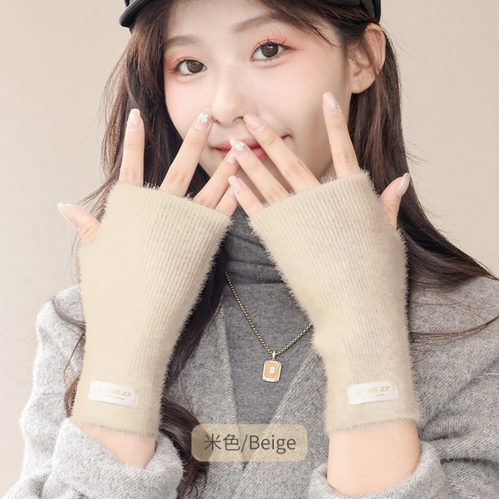 韓版羊毛針織半指手套 韓版仿貂絨露指手套 女裝配件 保暖手套 冬季手套 韓系 顯瘦設計 開車手套 送禮-圖片-6