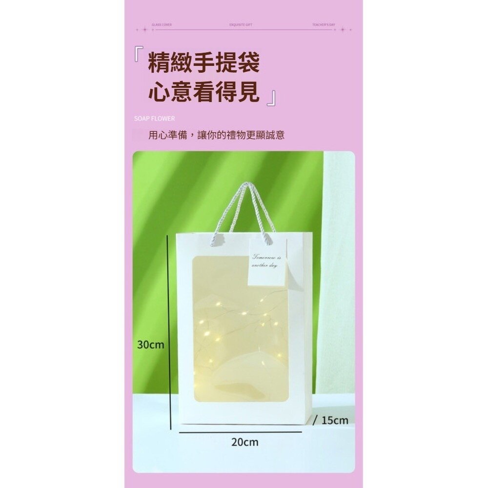 浪漫星光永生花玻璃罩 香皂玫瑰花玻璃罩 禮品 教師節禮物 情人節禮物 不凋謝 燈串 精緻手提袋 送禮-圖片-7