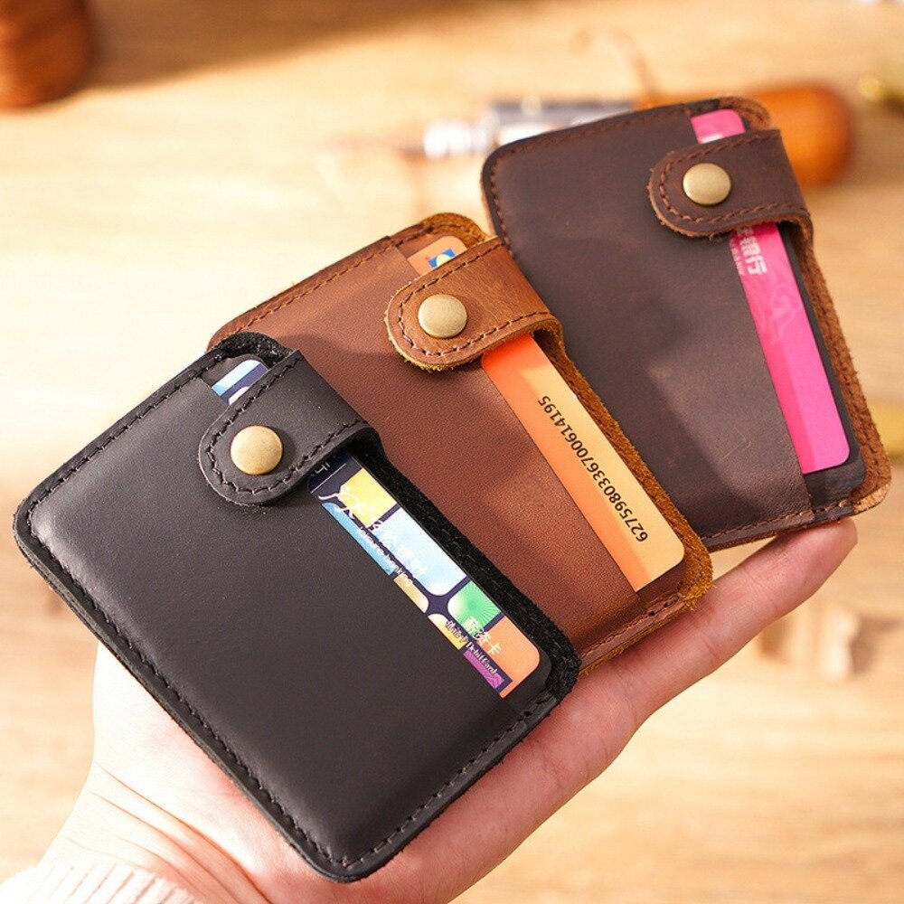 頭層牛皮瘋馬皮復古卡夾 卡包 小錢包 皮夾 禮物 收納 卡片夾 送禮-圖片-1