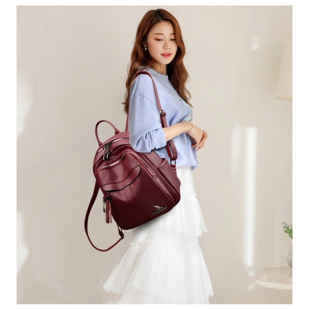 真皮流蘇時尚後背包 肩包 旅行背包 書包 上班通勤 送禮-圖片-7