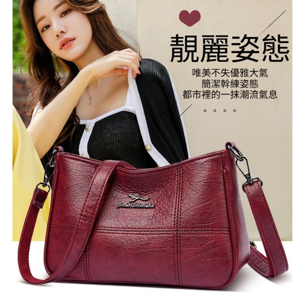 真皮流行羊皮小方包 女包 斜背包 肩背包 手提包 黑色 大容量 送禮-圖片-1