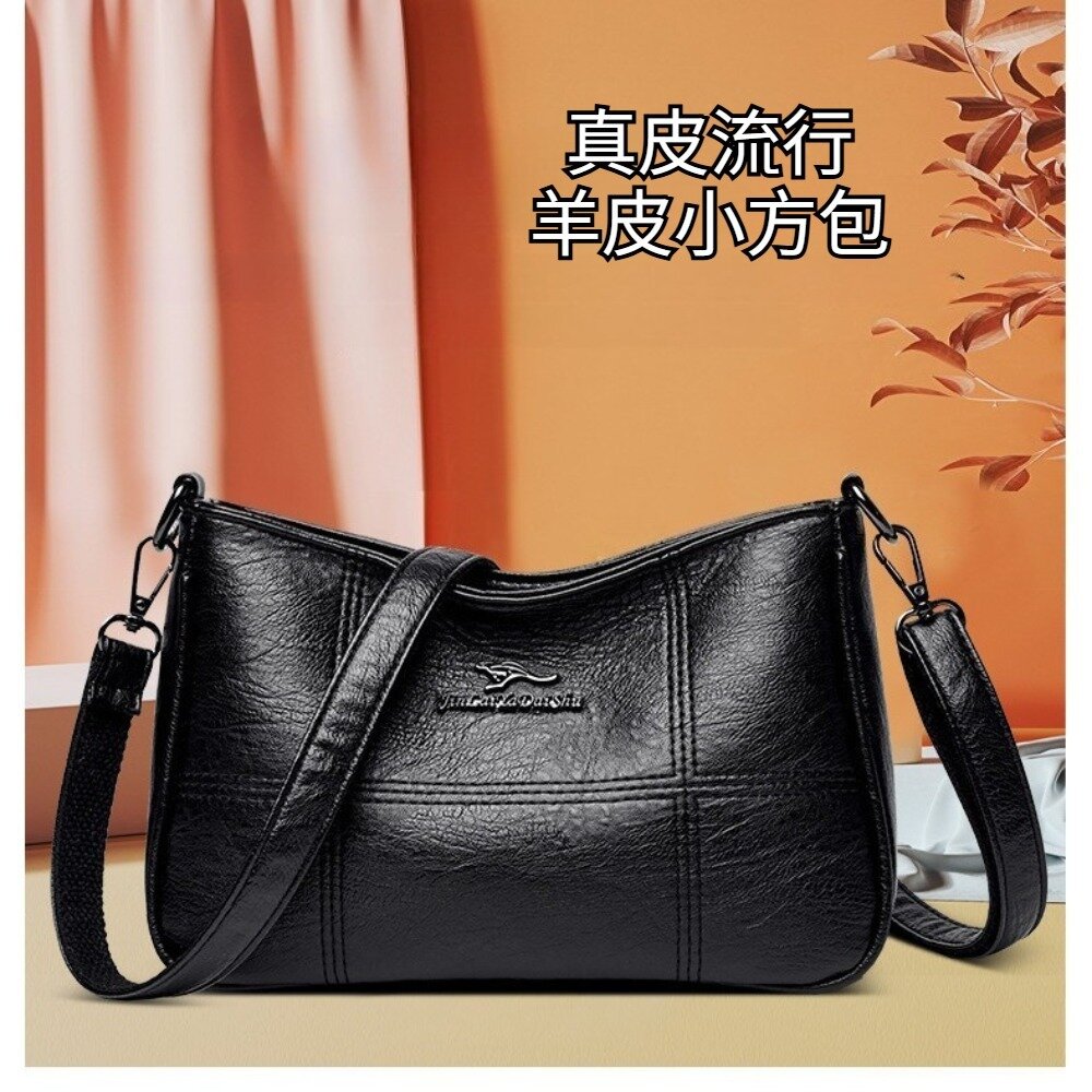 真皮流行羊皮小方包 女包 斜背包 肩背包 手提包 黑色 大容量 送禮-圖片-2