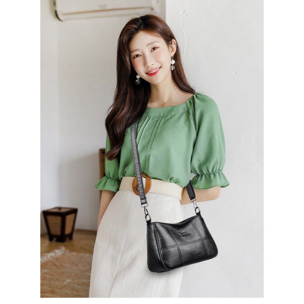 真皮流行羊皮小方包 女包 斜背包 肩背包 手提包 黑色 大容量 送禮-圖片-3