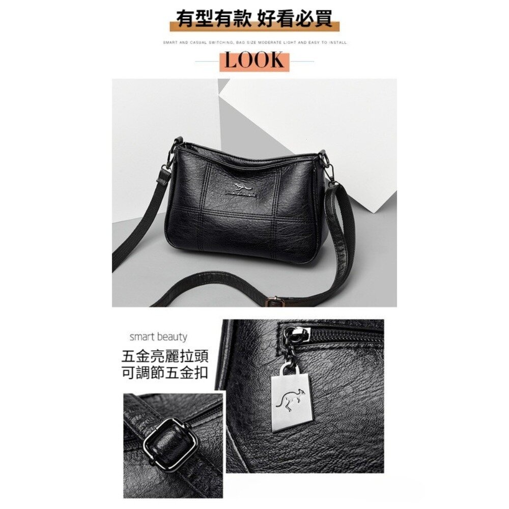 真皮流行羊皮小方包 女包 斜背包 肩背包 手提包 黑色 大容量 送禮-圖片-6