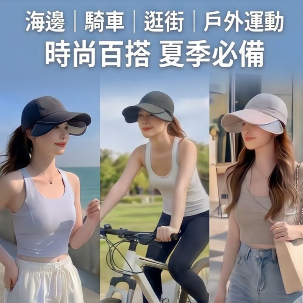 伸縮擋光大帽檐遮陽帽 全臉防曬遮陽帽 戶外運動 防曬帽 夏季 遮陽帽 防曬 透氣 送禮-圖片-1