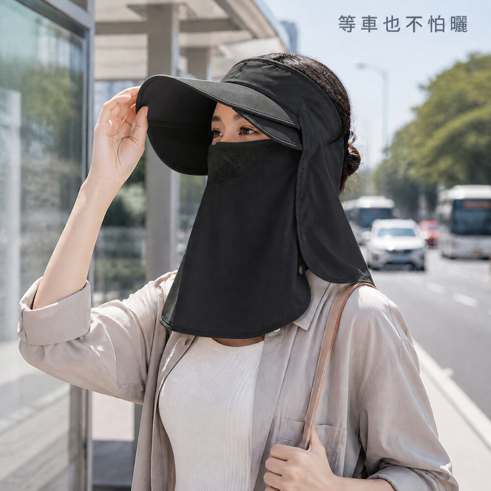 可拆卸遮臉護頸空頂帽 可拆卸防曬面罩帽 UPF50+ 遮臉防曬空頂帽 夏日防曬必備 護頸遮陽帽 送禮-圖片-8