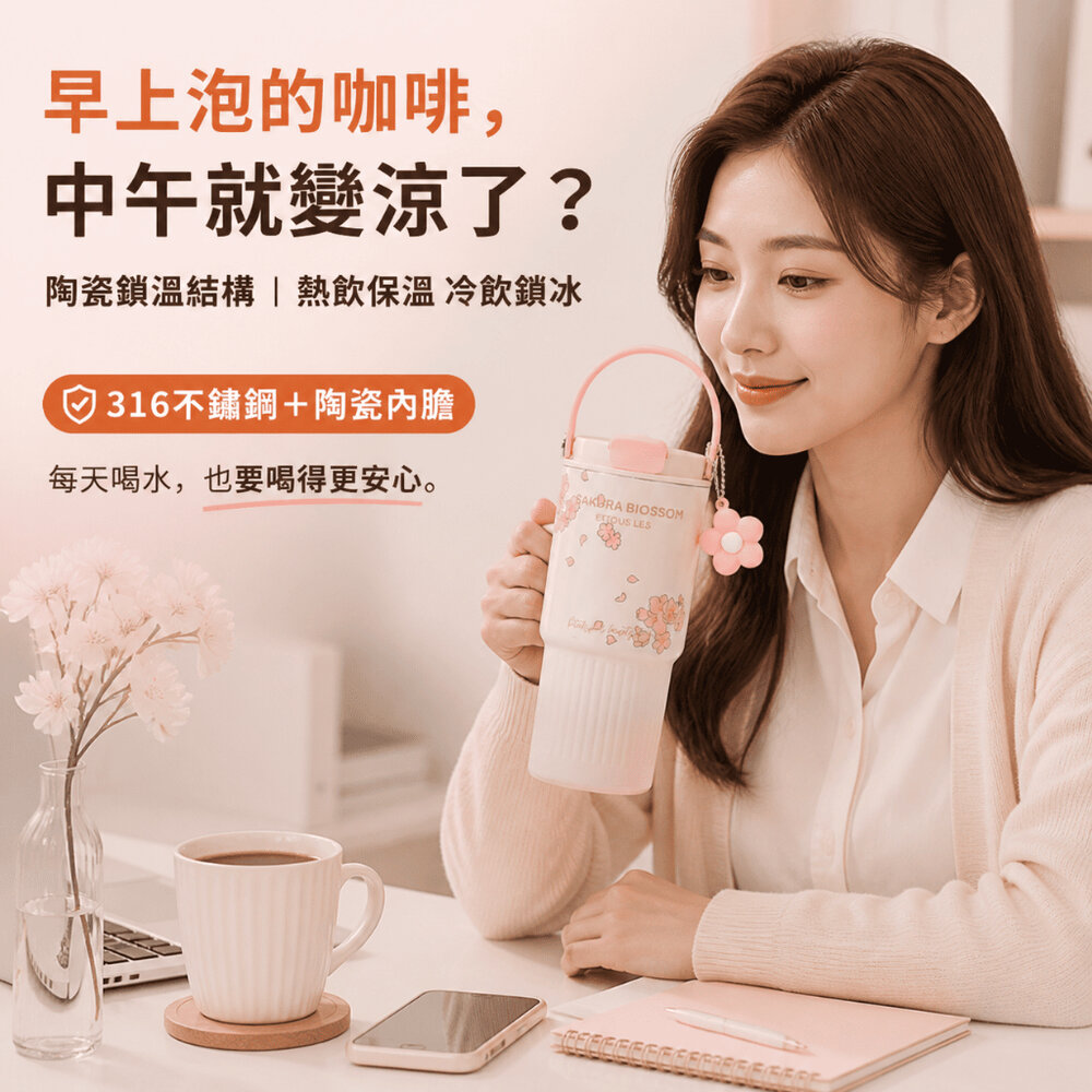 316不銹鋼陶瓷內膽冰壩杯 大容量710ml 車用吸管杯 女生手提水壺 高顏值隨行杯 送禮-圖片-1