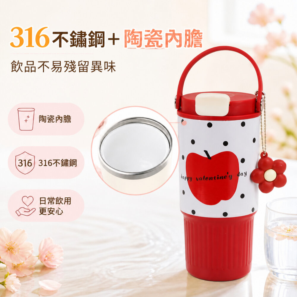 316不銹鋼陶瓷內膽冰壩杯 大容量710ml 車用吸管杯 女生手提水壺 高顏值隨行杯 送禮-圖片-2