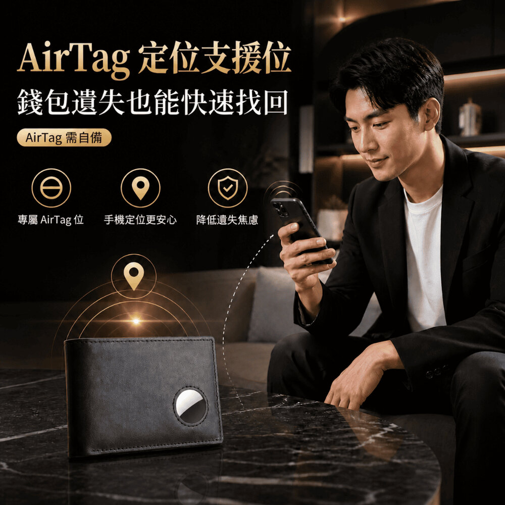 真皮防丟防盜刷錢包 -AIRTAG需自備 定位錢夾 RFID 防盜刷 真皮輕薄 短款男士錢包 送禮-圖片-2