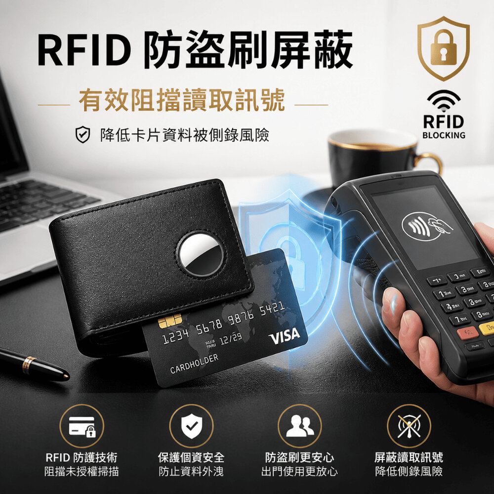 真皮防丟防盜刷錢包 -AIRTAG需自備 定位錢夾 RFID 防盜刷 真皮輕薄 短款男士錢包 送禮-圖片-3