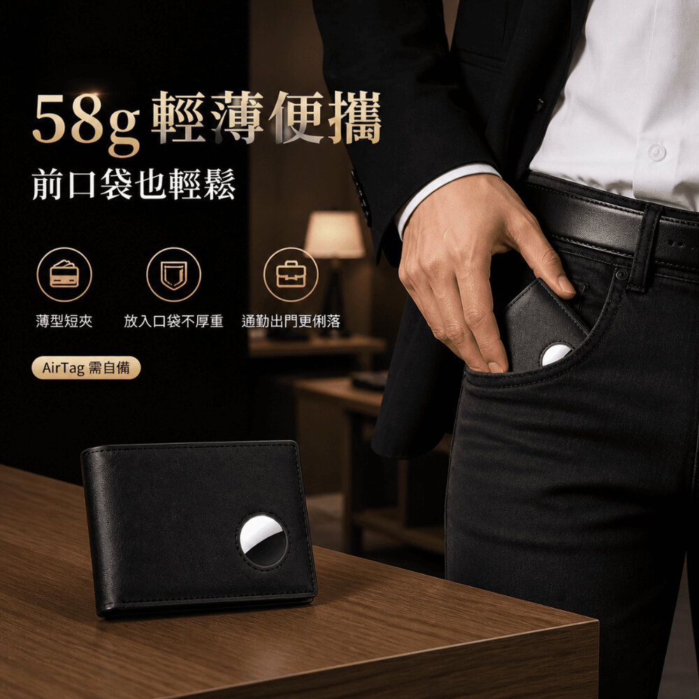 真皮防丟防盜刷錢包 -AIRTAG需自備 定位錢夾 RFID 防盜刷 真皮輕薄 短款男士錢包 送禮-圖片-6