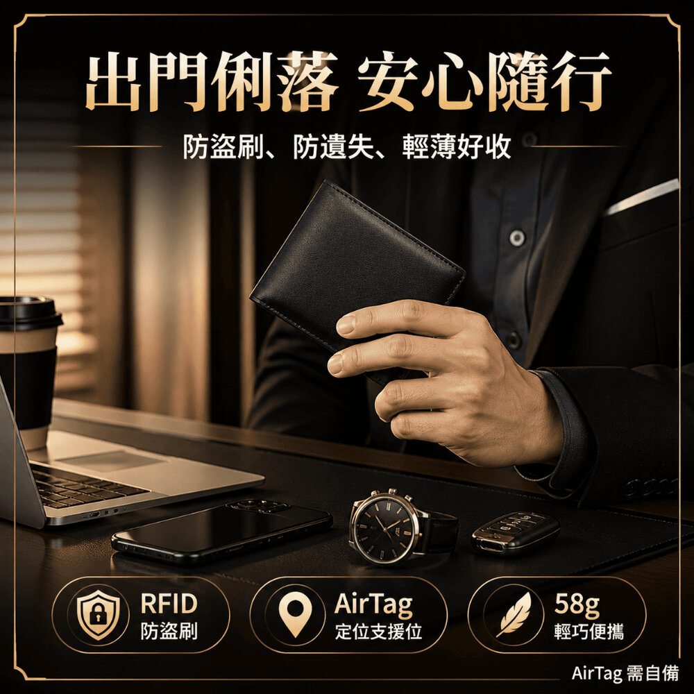 真皮防丟防盜刷錢包 -AIRTAG需自備 定位錢夾 RFID 防盜刷 真皮輕薄 短款男士錢包 送禮-圖片-8