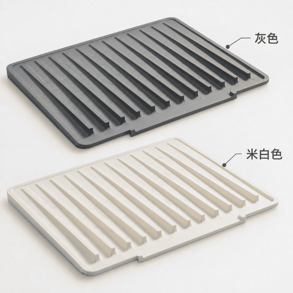 廚房瀝水晾乾托盤 廚房斜坡矽膠瀝水墊 加大加厚碗碟乾燥架 排水控乾置物墊 送禮-圖片-6