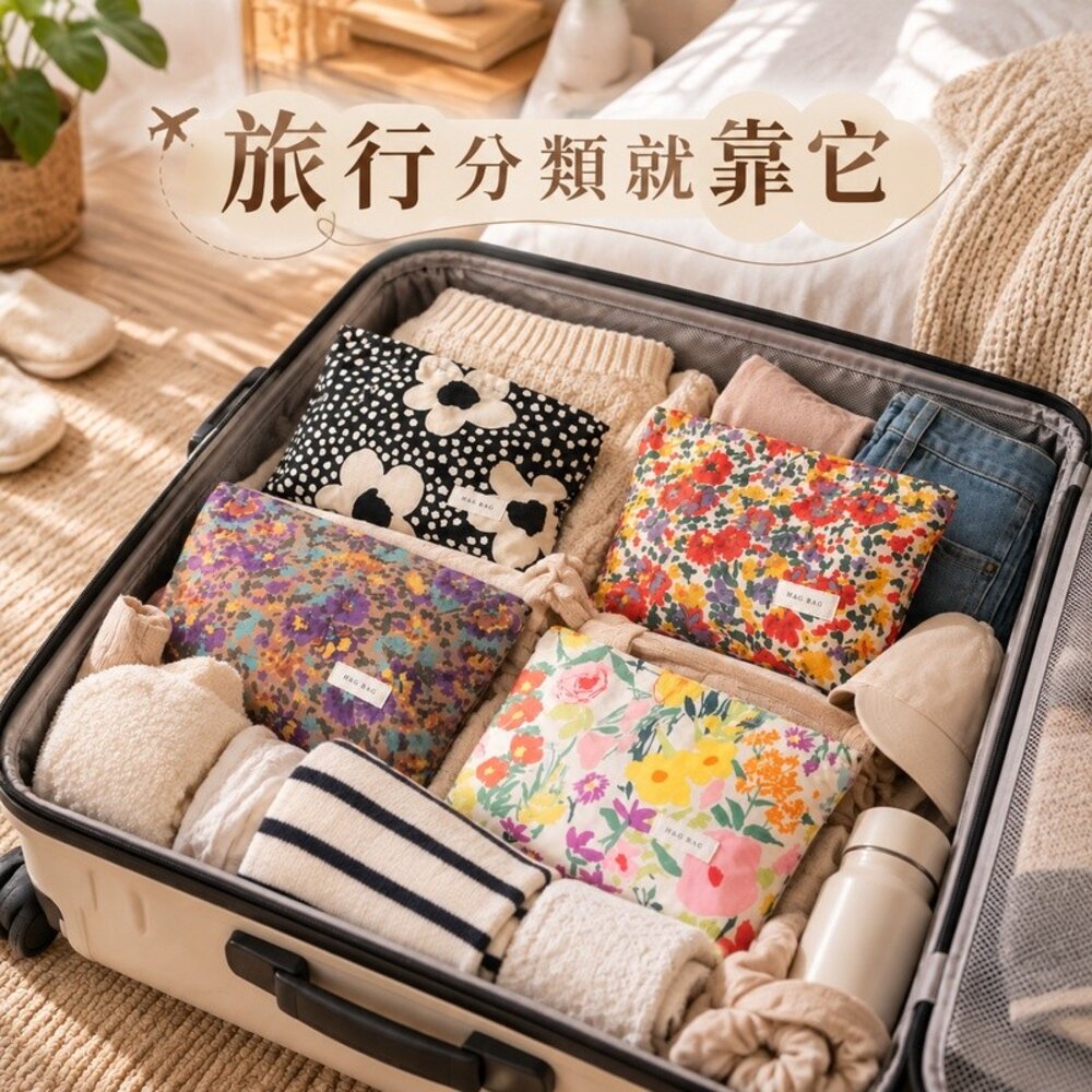 小清新花卉內膽化妝包 提花色織化妝包 26×18cm 保養品收納包 日常用品收納 送禮-圖片-7