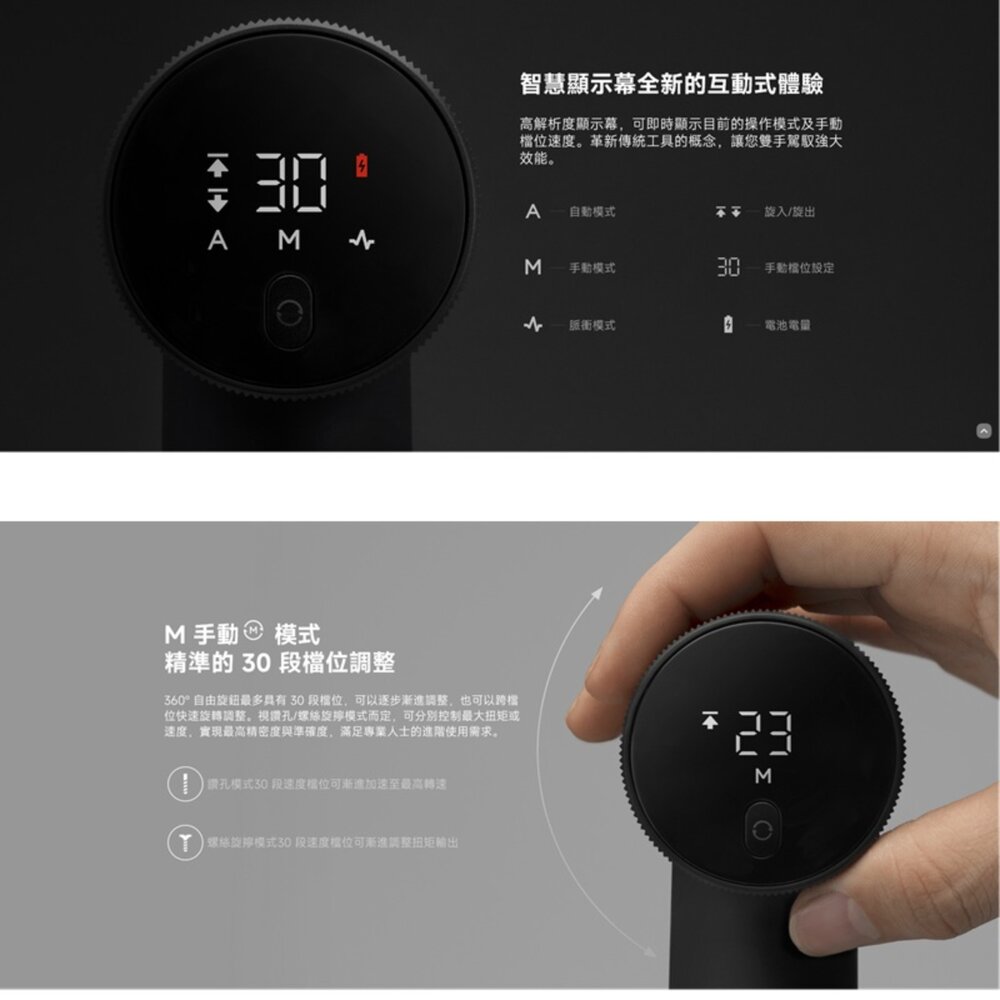【MJWSZNJYDZ001QW】 小米 智慧家用電鑽 配備鋰電池 強力無刷馬達 30Nm扭矩 智慧顯示幕-圖片-2