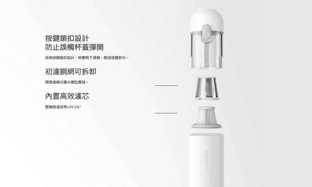 【SSXCQ01XY】 小米 米家 無線吸塵器 mini 輕巧便攜 強勁吸力 無刷馬達 一鍵清理-圖片-5