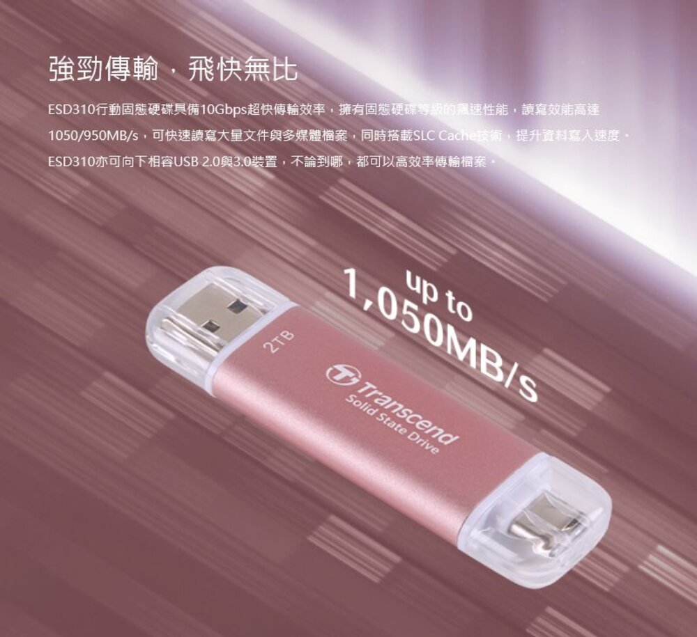 【TS1TESD310】 創見 1TB ESD310 超迷你 行動固態硬碟 雙介面設計 5年保固-圖片-1