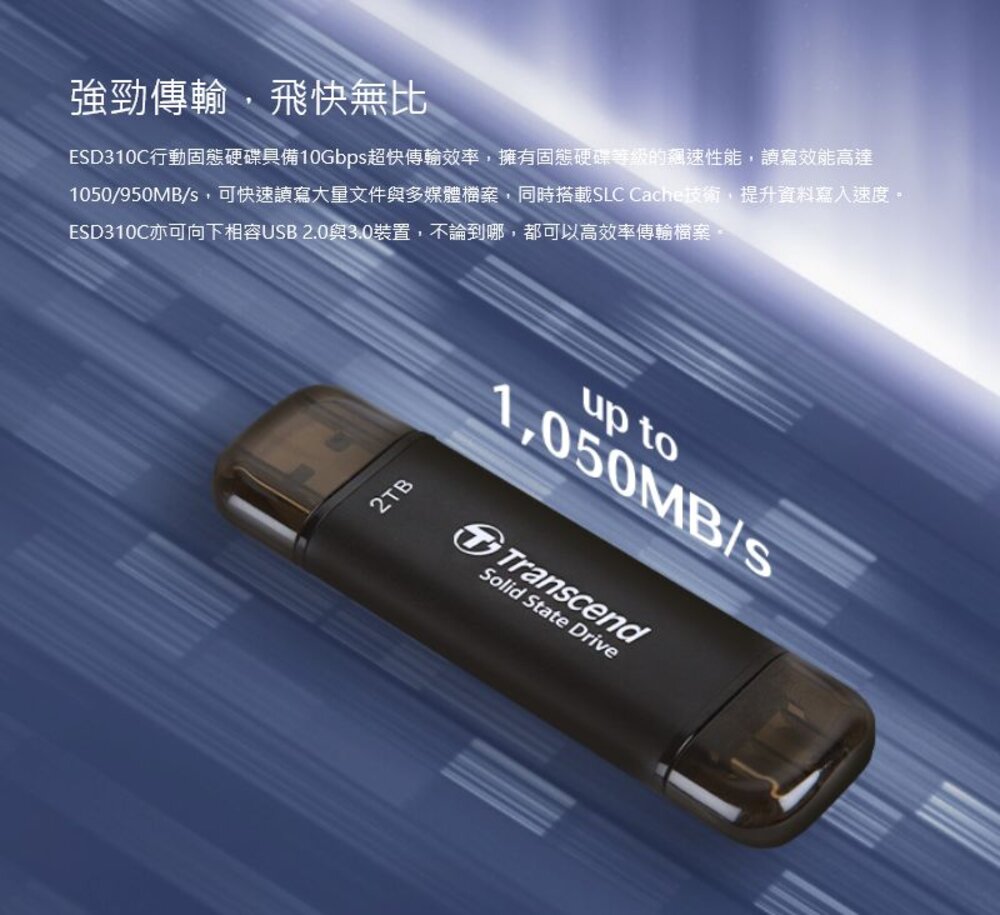 【TS256GESD310C】 創見 256GB ESD310C 超迷你 行動固態硬碟 雙介面設計 5年保固-圖片-1