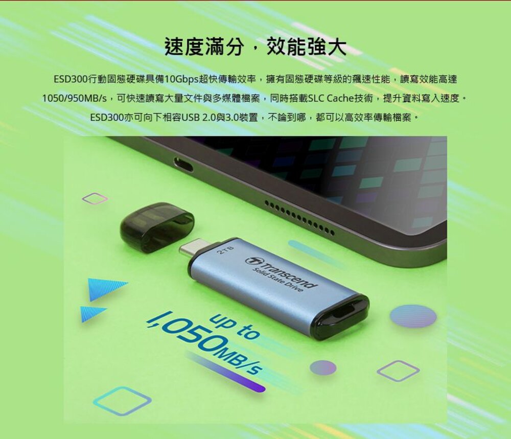 【TS2TESD300】 創見 2TB ESD300 行動固態硬碟 type-C 介面 5年保固-圖片-1