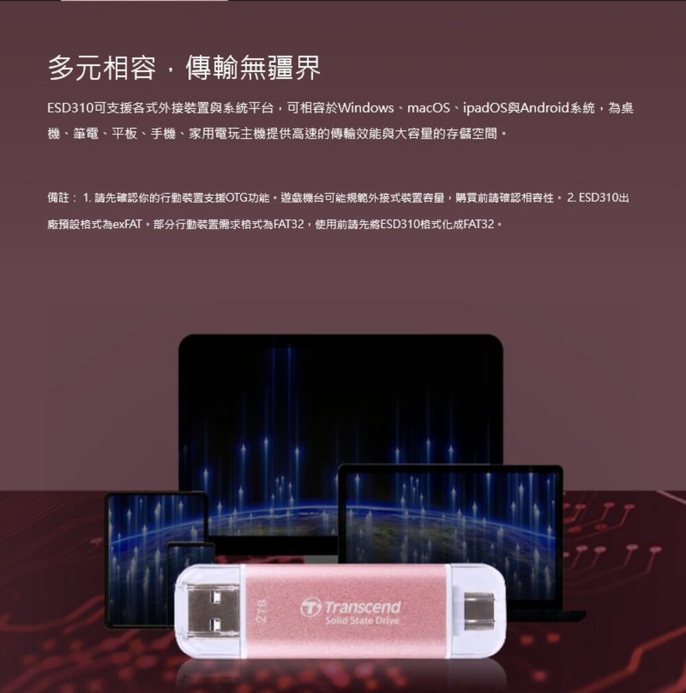 【TS2TESD310】 創見 2TB ESD310 超迷你 行動固態硬碟 雙介面設計 5年保固-圖片-4