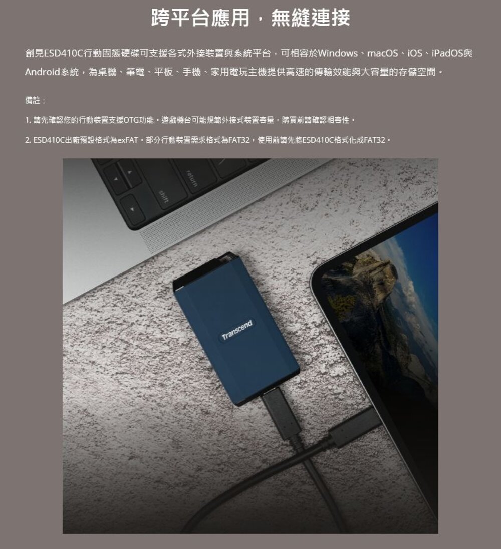 【TS2TESD410C】 創見 2TB ESD410C 高速 外接 行動 固態硬碟 軍規抗震 5年保固-圖片-5